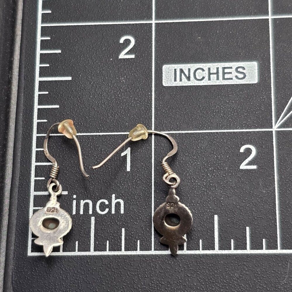 VTG Sterling Silver Southwestern Malachite Dangle Earrings 1" Marked 925 - Picture 5 of 8